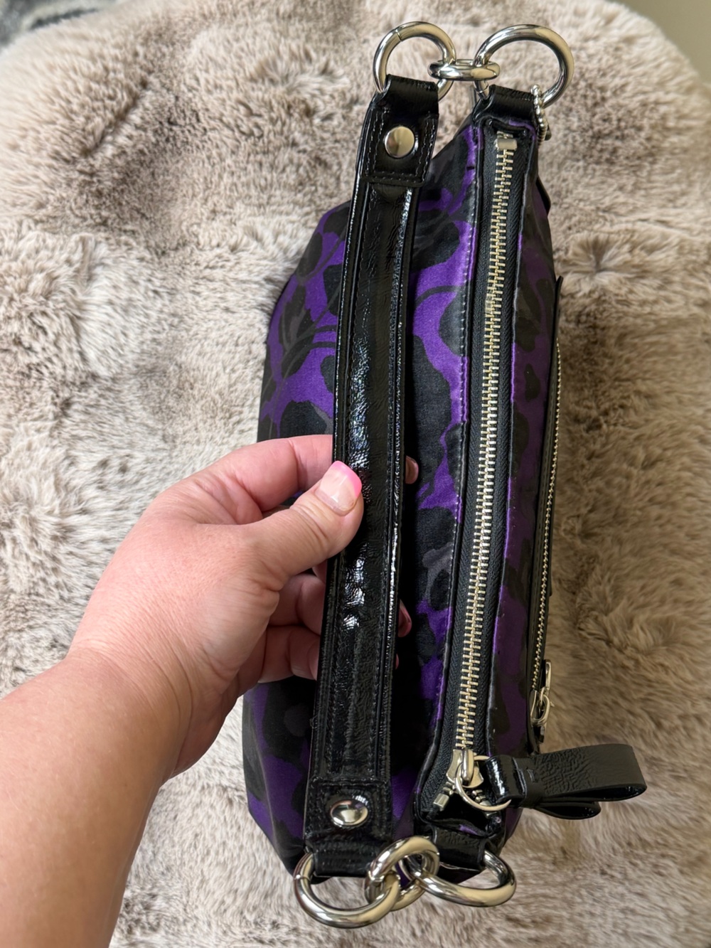 NWOT Coach Poppy Daisy Ocelot Purple Demi hobo bag with original crossbody strap - Picture 3 of 15
